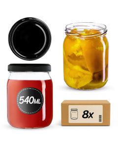 Słoiki Senna 540ml 8szt 82mm + wieczka czarne