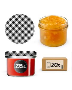 Słoiki na przetwory Tartu 235ml 20szt 82mm + wieczka "Czarna krata"