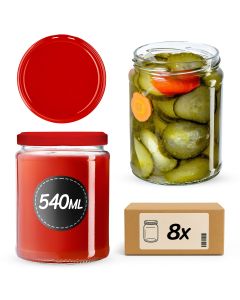 Słoiki na przetwory Maki 540ml 8szt 82mm + wieczka czerwone