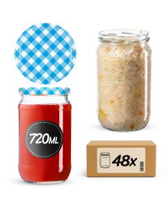 Słoiki na przetwory Niva 720ml 48szt 82mm + wieczka "Niebieska Krata"