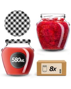 Słoiki na przetwory Sassa 580ml 8szt 82mm + wieczka "Czarna krata"