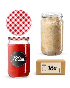 Słoiki na przetwory Niva 720ml 16szt 82mm + wieczka "Czerwona Krata"
