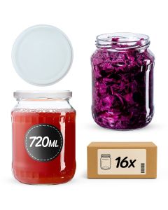 Słoiki na przetwory Jukka 720ml 16szt 82mm + wieczka białe
