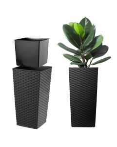 Donica na kwiaty z wkładem Pesaro rattan 35 cm, czarna