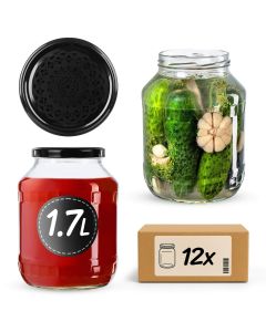 Szklany słój Boro 1,7L 89mm + wieczko "Czarna koronka" 12 szt.