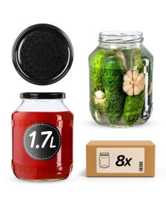 Szklany słój Boro 1,7L 89mm + wieczko "Czarna koronka" 8 szt.
