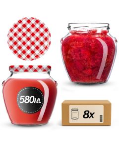 Słoiki na przetwory Sassa 580ml 8szt 82mm + wieczka "Czerwona krata"