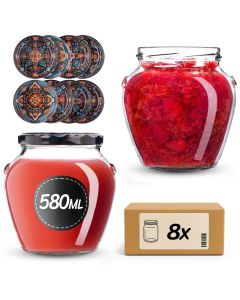 Słoiki na przetwory Sassa 580ml 8szt 82mm + wieczka "Haft"