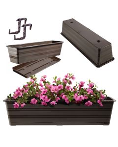 Doniczka balkonowa Cati + podstawka + uchwyty 60 cm, brąz