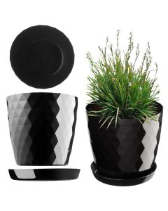 Doniczka na kwiaty z podstawką 16 cm, czarna