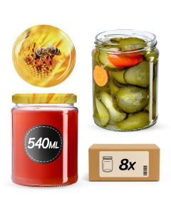 Słoiki na przetwory Maki 540ml 8szt 82mm + wieczka "Pszczoły"