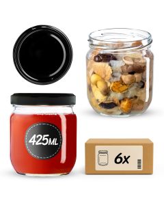 Słoiki na przetwory Salla 425ml 6szt 82mm + wieczka czarne