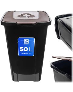 Kosz do segregacji śmieci Tuna 50L z brązową pokrywą