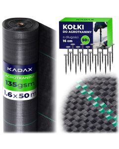 Agrotkanina ogrodowa Auros 1.6 x 50m 135 g/m&sup2; czarna + kołki 50 szt.