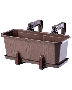 Doniczka balkonowa z podstawką Trani 40 cm + 2 uchwyty, brąz