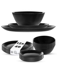 Zestaw obiadowy Regno salaterka 20 cm + talerz deserowy + talerz płytki czarny 4 kpl.
