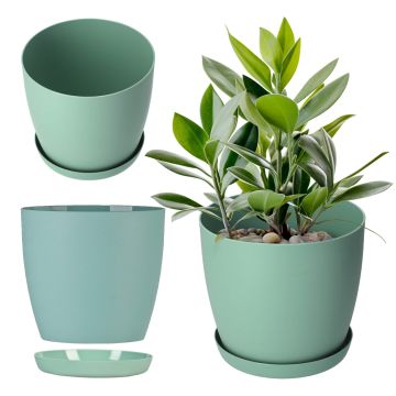 Doniczka Agen z podstawką 18 cm, matowa zielona