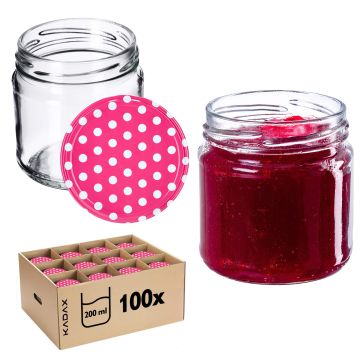 Słoiki na przetwory Lerma 200ml 100szt 66mm + wieczka "Groszek różowy"