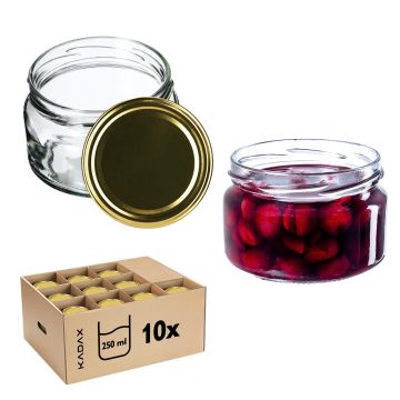 Słoiki na przetwory Denia 250ml 10szt 82mm + wieczko złote
