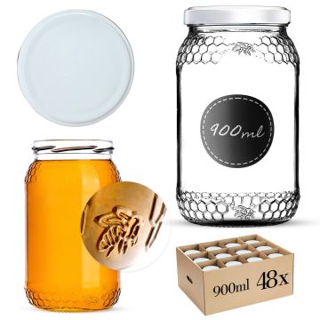 Szklany słój Lierde 900ml 82mm 48 szt. + wieczka białe