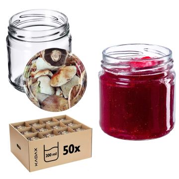 Słoiki na przetwory Lerma 200ml 50szt 66mm + wieczka "Grzyby"