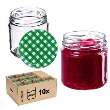 Słoiki na przetwory Lerma 200ml 10szt 66mm + wieczka "Zielona krata"