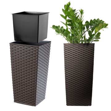 Donica z wkładem rattan Pesaro 19 cm, mokka