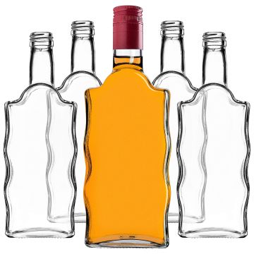 Szklana butelka na nalewkę Fala 500ml z długą czerwoną zakrętką 5 szt.