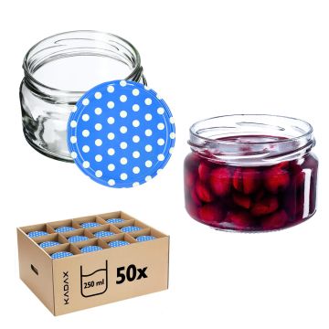 Słoiki na przetwory Denia 250ml 50szt 82mm + wieczko "Niebieski groszek"