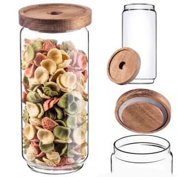 Pojemnik szklany na żywność Rucce z drewnianą pokrywką 950ml