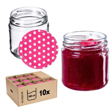 Słoiki na przetwory Lerma 200ml 10szt 66mm + wieczka "Groszek różowy"