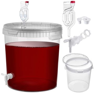 Pojemnik fermentacyjny Acerra z pokrywą 33L transparentny + kran + korek + rurka fermentacyjna