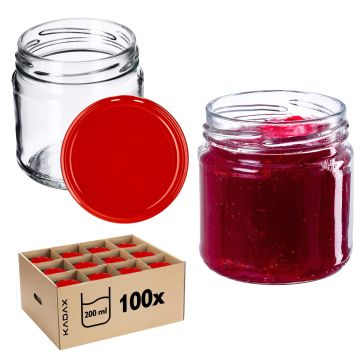 Słoiki na przetwory Lerma 200ml 100szt 66mm + wieczka czerwone