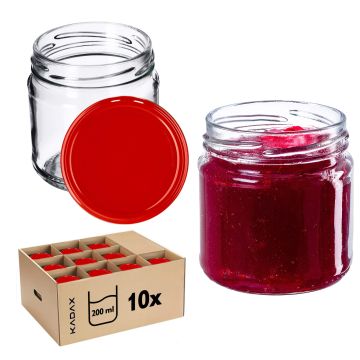 Słoiki na przetwory Lerma 200ml 10szt 66mm + wieczka czerwone