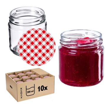 Słoiki na przetwory Lerma 200ml 10szt 66mm + wieczka "Czerwona krata'