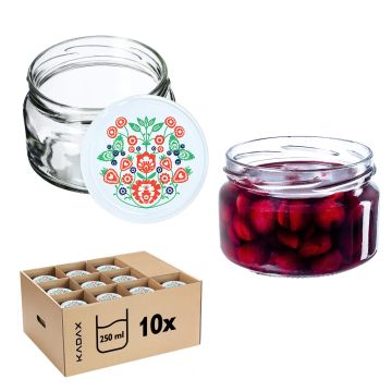 Słoiki na przetwory Denia 250ml 10szt 82mm + wieczko "Folklor"