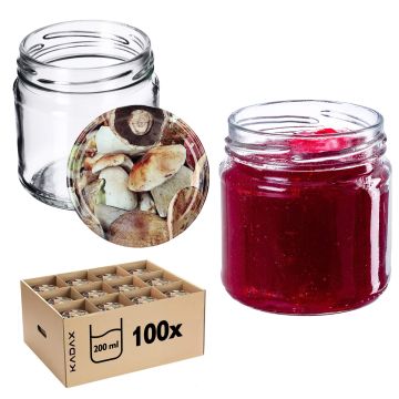 Słoiki na przetwory Lerma 200ml 100szt 66mm + wieczka "Grzyby"