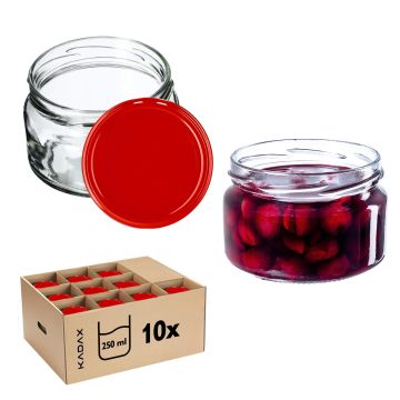 Słoiki na przetwory Denia 250ml 10szt 82mm + wieczko czerwone