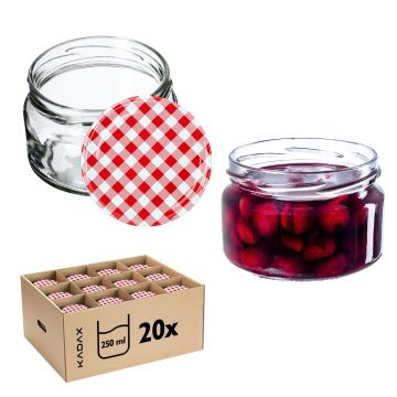 Słoiki na przetwory Denia 250ml 20szt 82mm + wieczko "Czerwona Krata"
