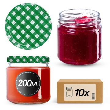 Słoiki na przetwory Lerma 200ml 10szt 66mm + wieczka "Zielona krata"