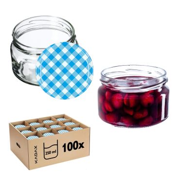 Słoiki na przetwory Denia 250ml 100szt 82mm + wieczko "Niebieska Krata"