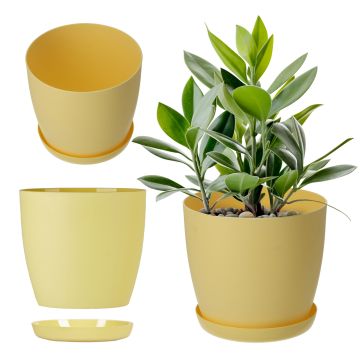 Doniczka Agen z podstawką 25 cm, żółta mat