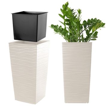 Donica na kwiaty z wkładem Tuluza dłuto 25 cm, kremowa