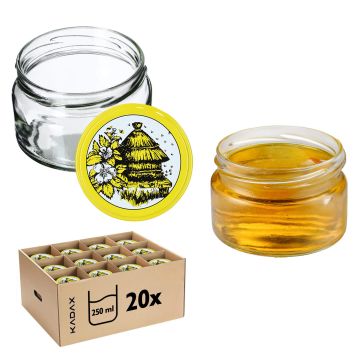 Słoiki na przetwory Denia 250ml 20szt 82mm + wieczko "Pszczoły"