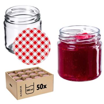 Słoiki na przetwory Lerma 200ml 50szt 66mm + wieczka "Czerwona krata'
