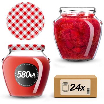 Słoiki na przetwory Sassa 580ml 24szt 82mm + wieczka "Czerwona krata"