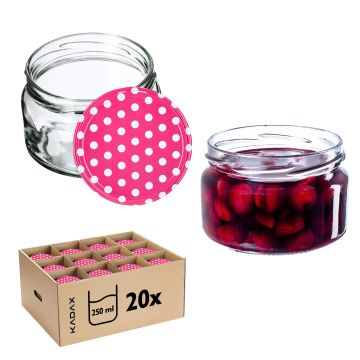 Słoiki na przetwory Denia 250ml 20szt 82mm + wieczko "Różowy groszek"