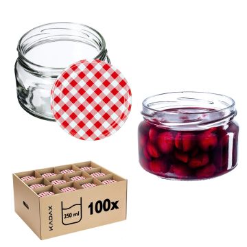 Słoiki na przetwory Denia 250ml 100szt 82mm + wieczko "Czerwona Krata"
