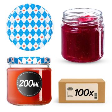 Słoiki na przetwory Lerma 200ml 100szt 66mm + wieczka "Niebieskie romby"