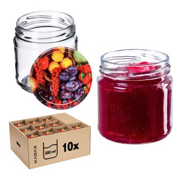 Słoiki na przetwory Lerma 200ml 10szt 66mm + wieczka "Owoce"